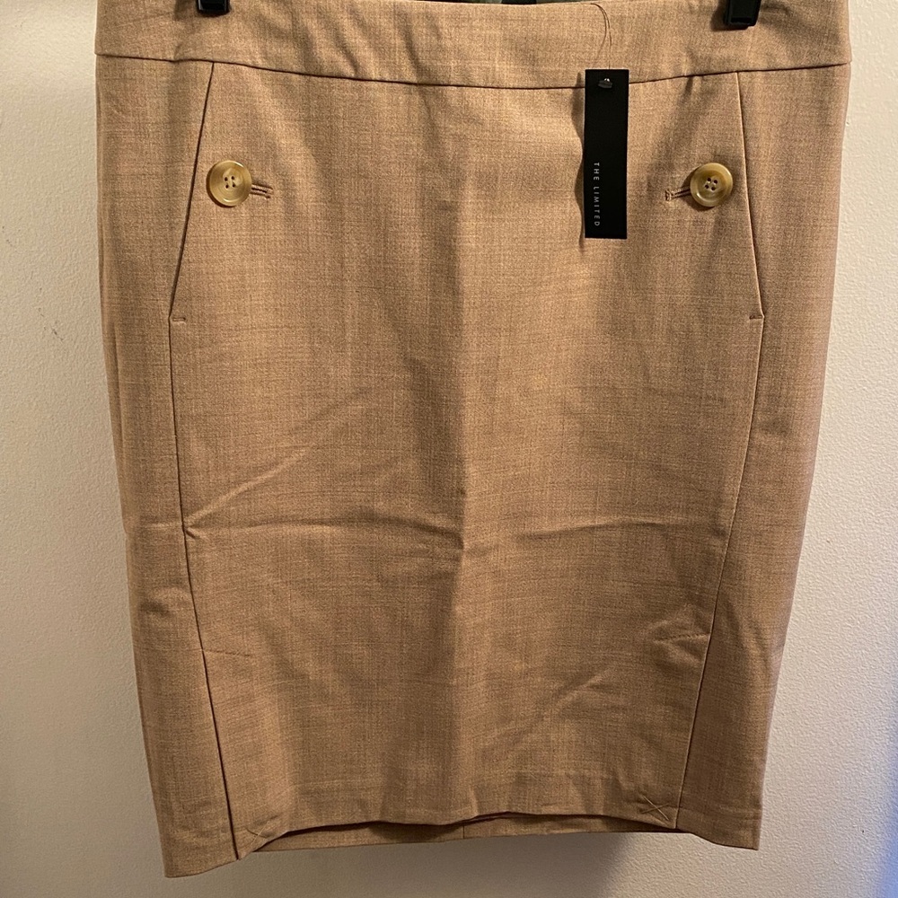 The Limited Tan Pencil Skirt with Button Accents